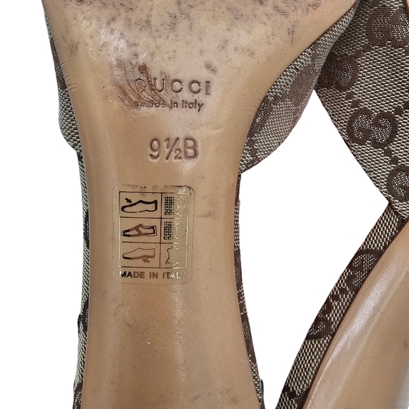Gucci GG Logo Monogram Canvas Horsebit Mule Heel Size 9.5 Beige Brown Silver - Picture 9 of 9